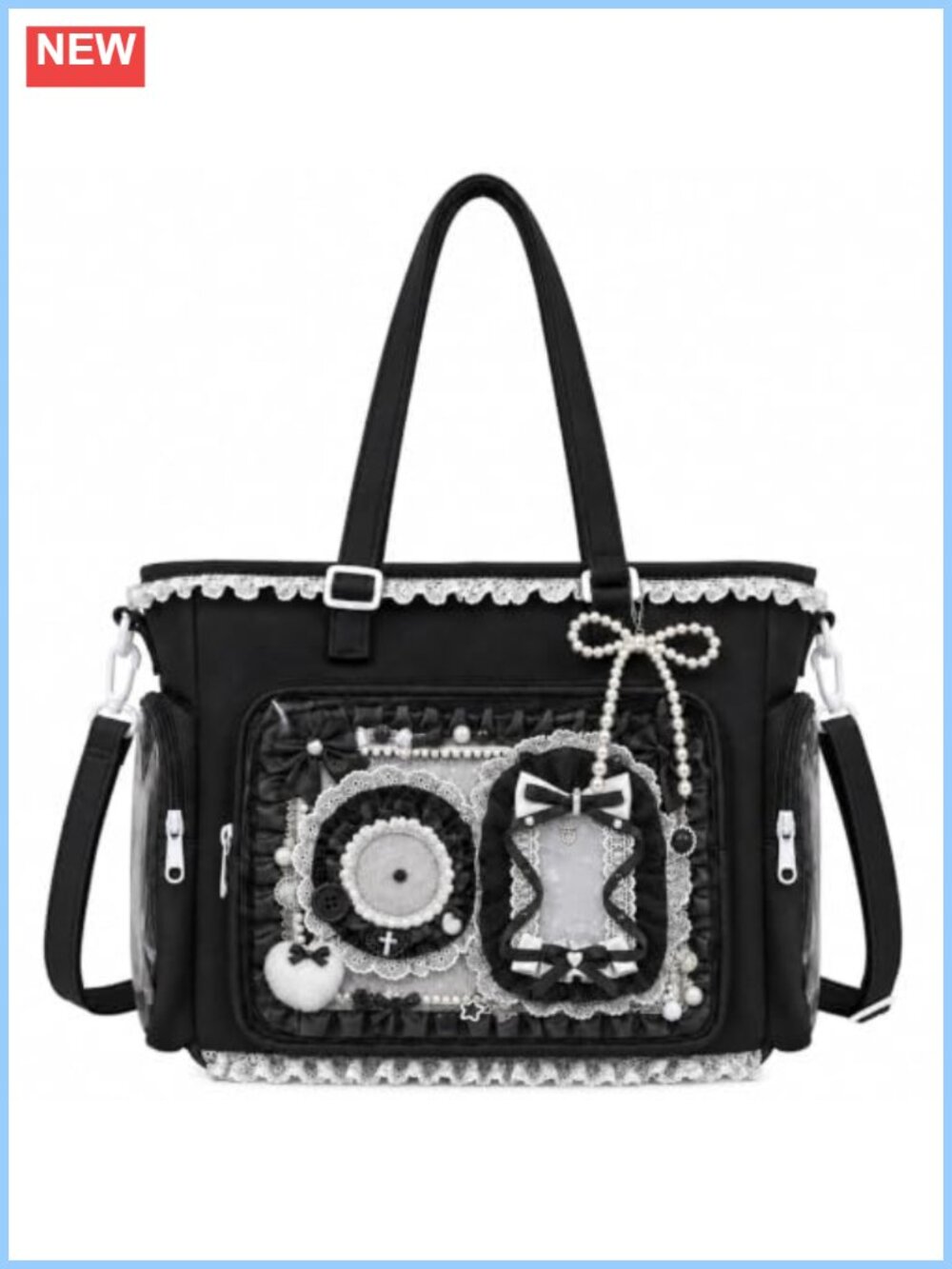 Ita Bag Clear Window Display Crossbody Tote with DIY Accessory Kit Lace Trim